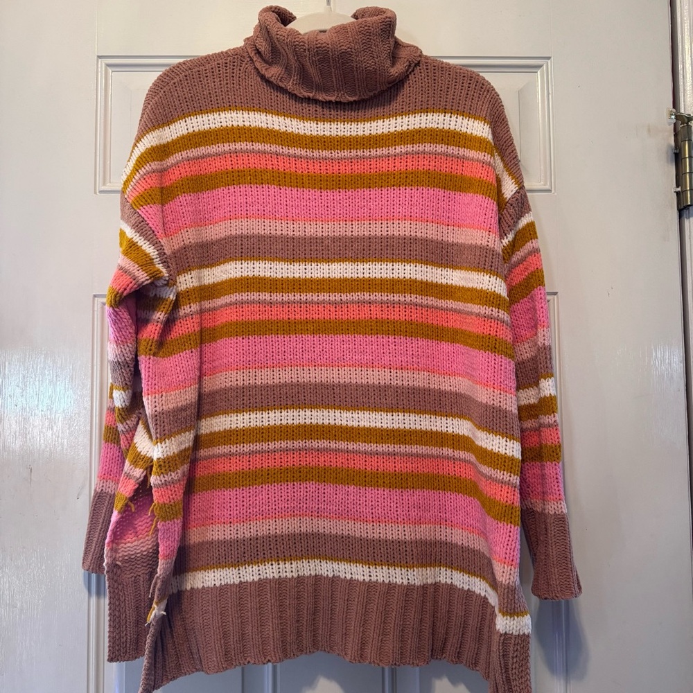 Aerie Chenille Striped Oversized Turtleneck Sweater - Picture 3 of 5